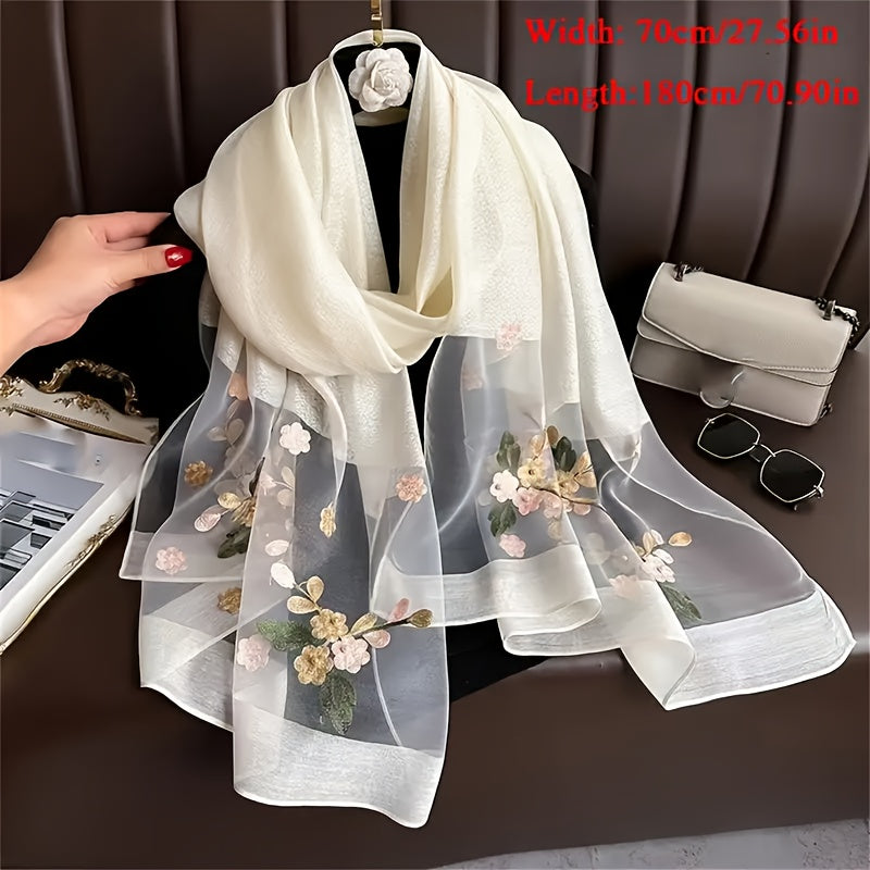 2pcs Women's Elegant Embroidered Begonia Flower Scarves - Dual-Layer Lightweight Breathable Shawls, Sunscreen & Windproof All-Season Versatile Wrap for Outdoor Sports, Casual Wear, Gift for Birthday, Christmas, Mother’s Day (Mixed Colors)