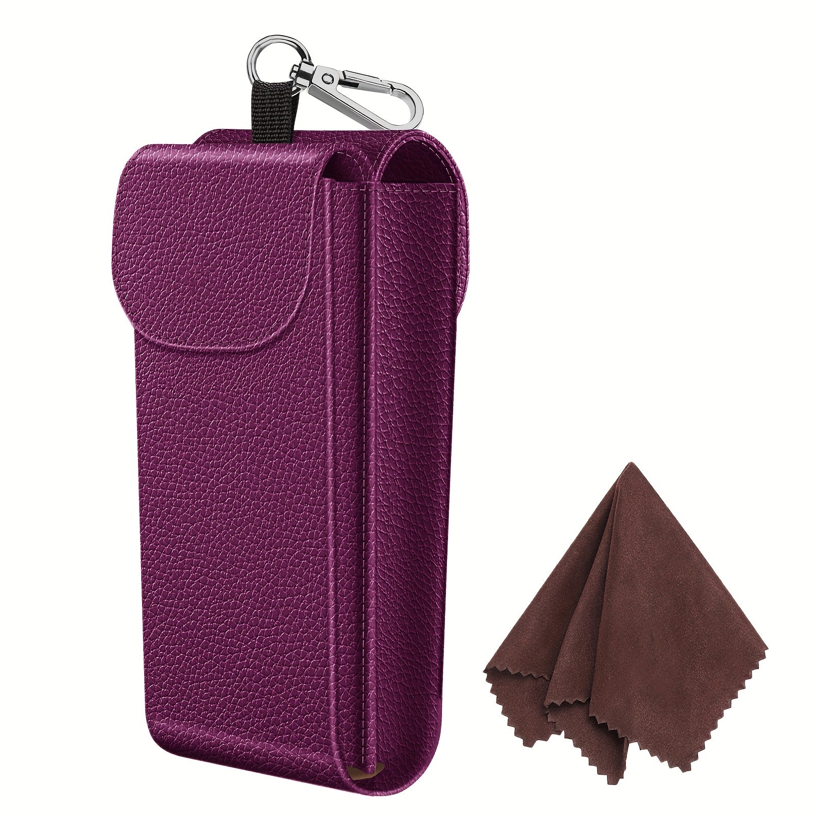 Portable Eyeglass Case Made of Vegan Faux Leather, Featuring a Double Design And a Carabiner Hook, Ideal for Protecting Glasses from Scratches