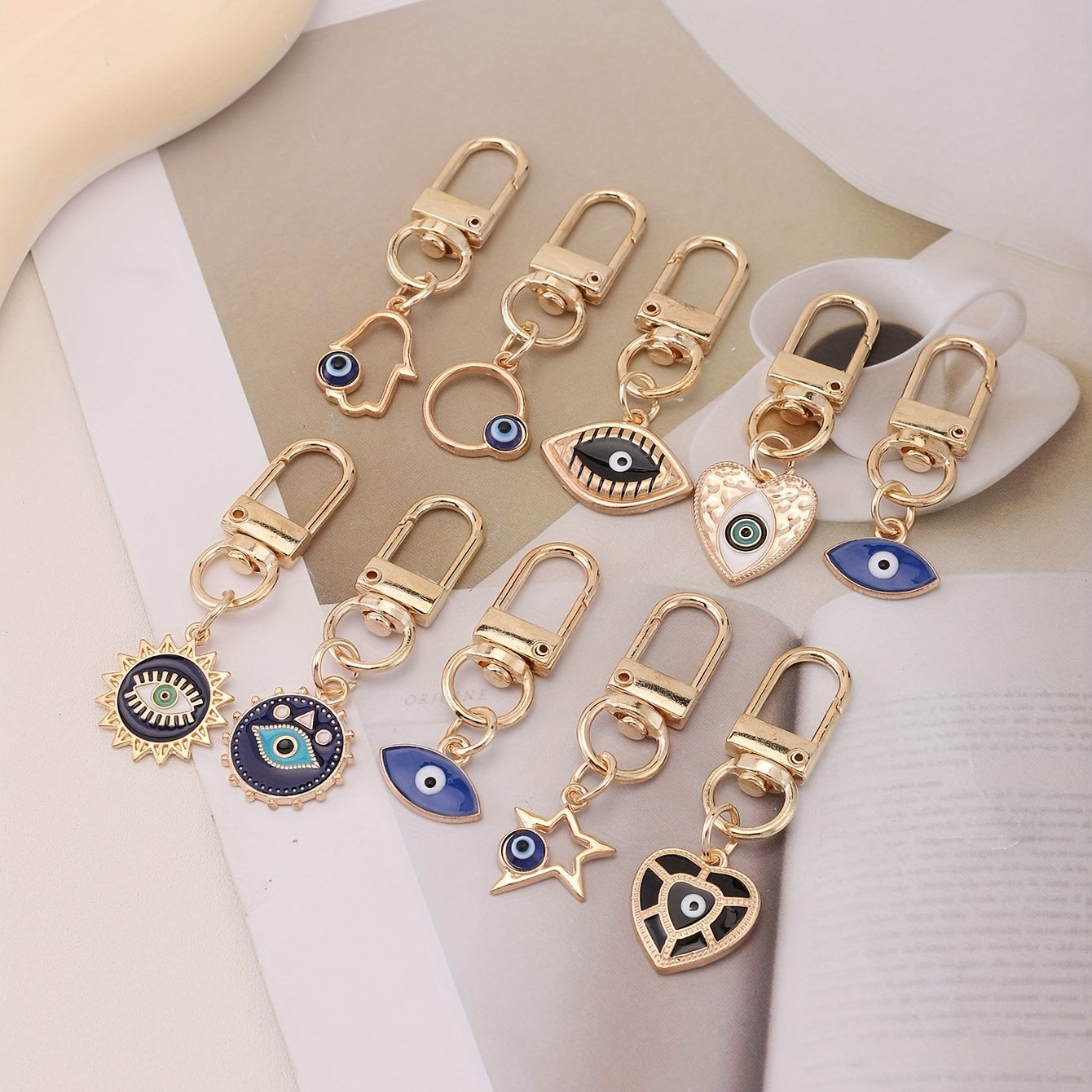 10pcs Evil Eye Keychain Amulet Fashion Cute Key Ring Purse Bag Backpack Car Key Charm Earbud Case Accessory Women Gift