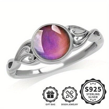 Mood Ring 925 Sterling Silver - Temperature Sensitive Color Changing Ring for Men and Women, Creative Unisex Mood Color Change Ring for Daily Wear Party Gift Sizes 6 7 8 9 Silver