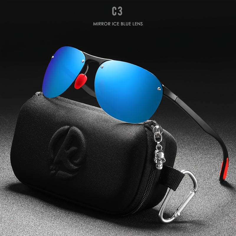 Photochromic Polarized Sunglasses Frameless Oval - TR90 Lightweight Auto-Darkening Mirrored UV400 Lens Men Women Driving Cycling with Hard Case