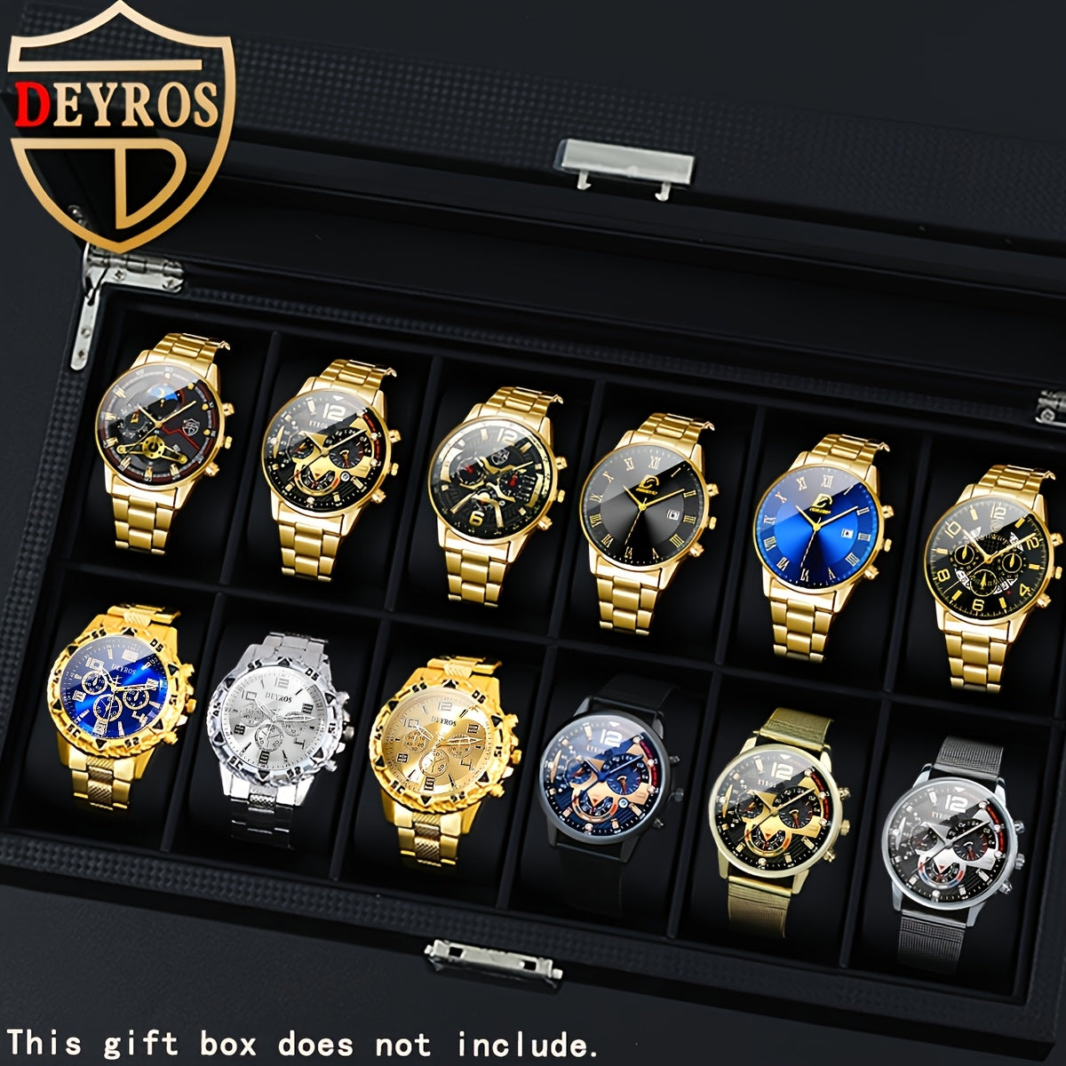 12pcs/Set Men Watch Set, Fashion Stainless Steel Strap Quartz Watches for Men, Classic Pointer Round Dial Date Display Men'S Wrist Watch Business Casual Men'S Watch Set Birthday Valentine'S Day Easter Perfect Gift, Reloj Para Hombre