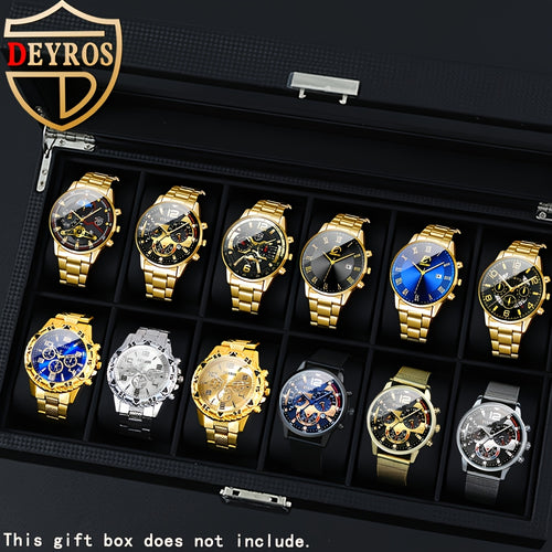 12pcs/Set Men Watch Set, Fashion Stainless Steel Strap Quartz Watches for Men, Classic Pointer Round Dial Date Display Men'S Wrist Watch Business Casual Men'S Watch Set Birthday Valentine'S Day Easter Perfect Gift, Reloj Para Hombre