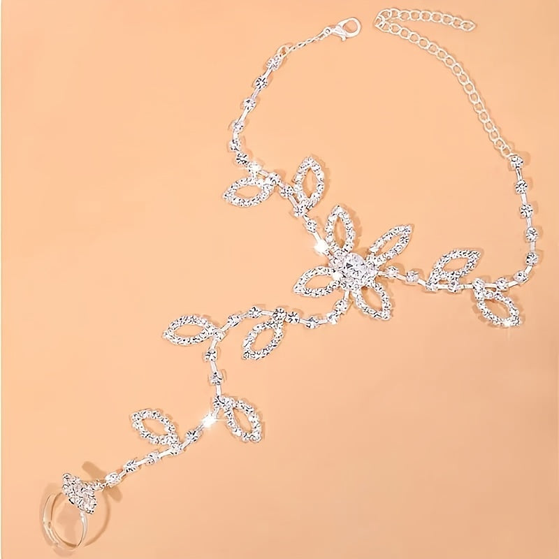 1 Gorgeous Sparkling Rhinestone Decorated Leaf Shaped Toe Chain, Bride Ankle Chain Bracelet, Suitable for Women'S Beach Ankle Chain Barefoot Additions