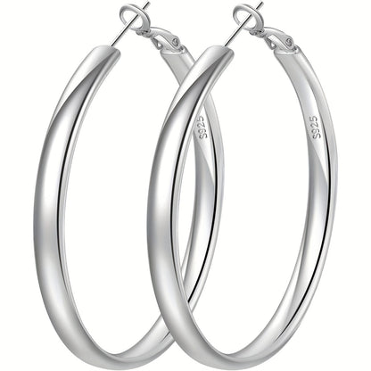 Sterling Silver Hoop Earrings for Women - 925 Silver Hypoallergenic Large Round Hoops, Lightweight Thick 5mm Wide Earrings, Gold & Silver Tone 30/40/50/60/70mm