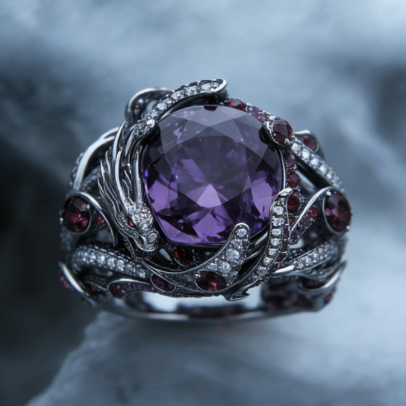 925 Sterling Silvery Men's Dragon Ring, Gothic Jewelry Heavy Metal Ring, Set with Luxurious 5A 5A Cubic Zirconiaia, Suitable for Daily Wear and Party/birthday/Halloween Gifts/anniversary Christmas Gifts