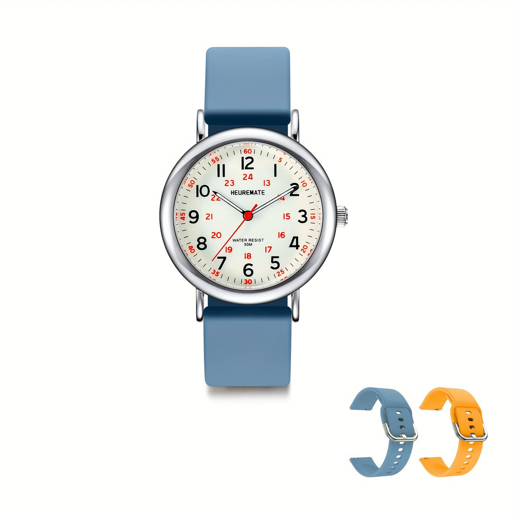 Nurse Watch, Students Professional Watch with Luminous Easy-Read Dial, 24-Hour Second Hand, Colorful Silicone Band for Women And Men