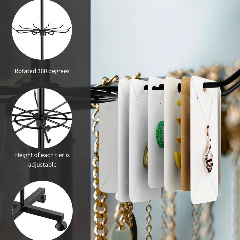 Rotating Display Rack 3 Tier Adjustable Jewelry Display Stand with Spinning Base for Jewelry Keychains Socks Hats Toys Retail Counter Organizer Black
