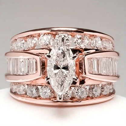 Wide Band Ring Set 2Pcs for Women - Vintage Elegant Anniversary Engagement Ring Set, Silver Gold Rose Gold, Sizes 5-13, Luxury Wedding Banquet Jewelry Gift for Her