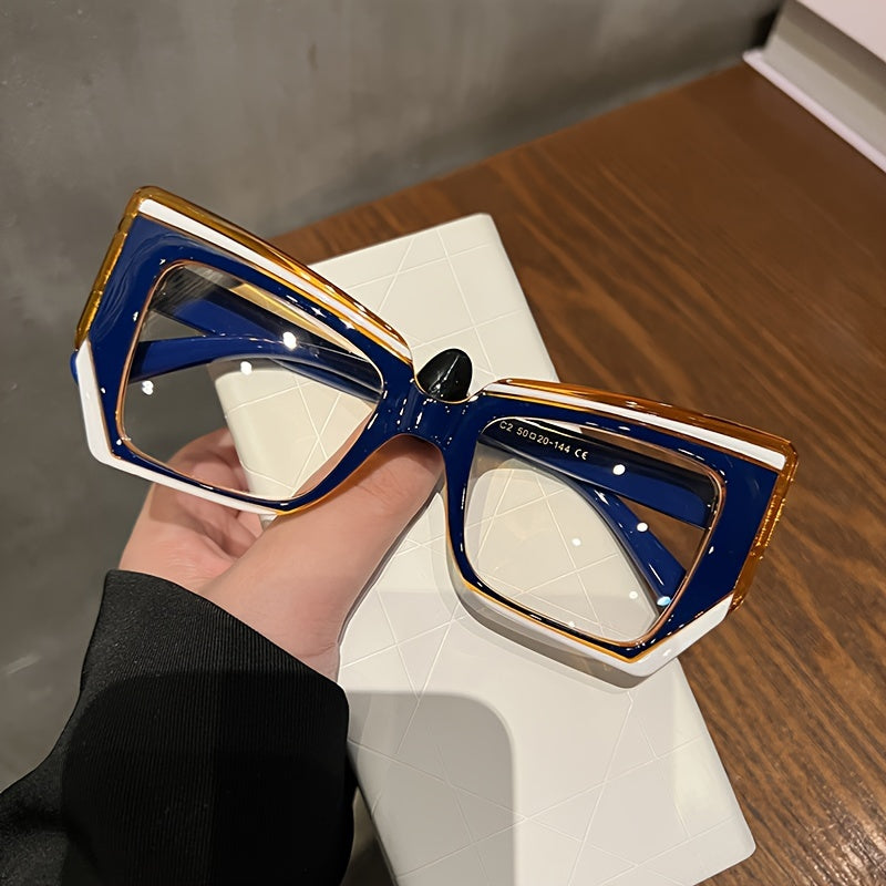 Blue Light Blocking Glasses for Women - Cat Eye Frame Transparent PC Lens Lightweight Color Block Fashion Computer Eyewear with Case, Stylish Anti Blue Light Glasses for Office Screen Work Gift