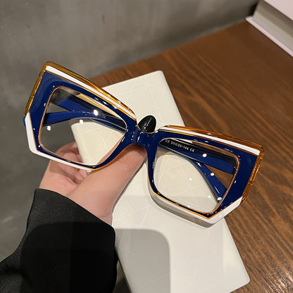 Blue Light Blocking Glasses for Women - Cat Eye Frame Transparent PC Lens Lightweight Color Block Fashion Computer Eyewear with Case, Stylish Anti Blue Light Glasses for Office Screen Work Gift