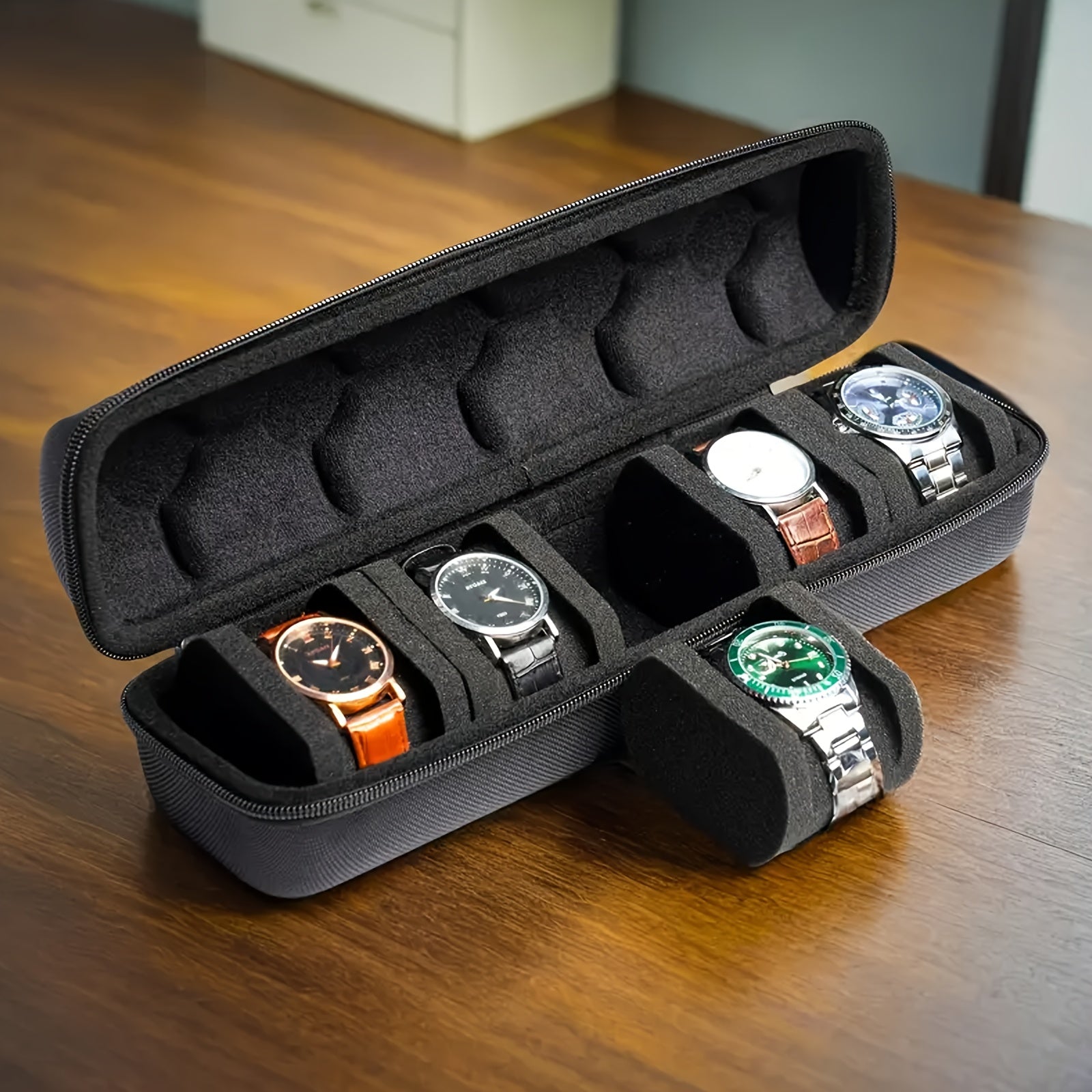 5-Slot Watch Travel Box, Hardshell Case for Men And Women'S Watches, with Soft Foam Pillow And Handle
