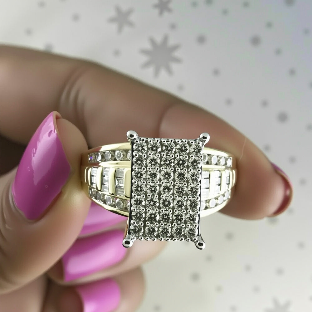 S925 Sterling Silver Women'S Wedding Ring, Luxurious Full Set Cubic Zirconia, Fashionable Square Shape, Electroplated Golden Two-tone Design, Suitable For Daily Wear/ Wedding/ Party, Comes With Gift Box, Total Weight Of The Product (7.1g)