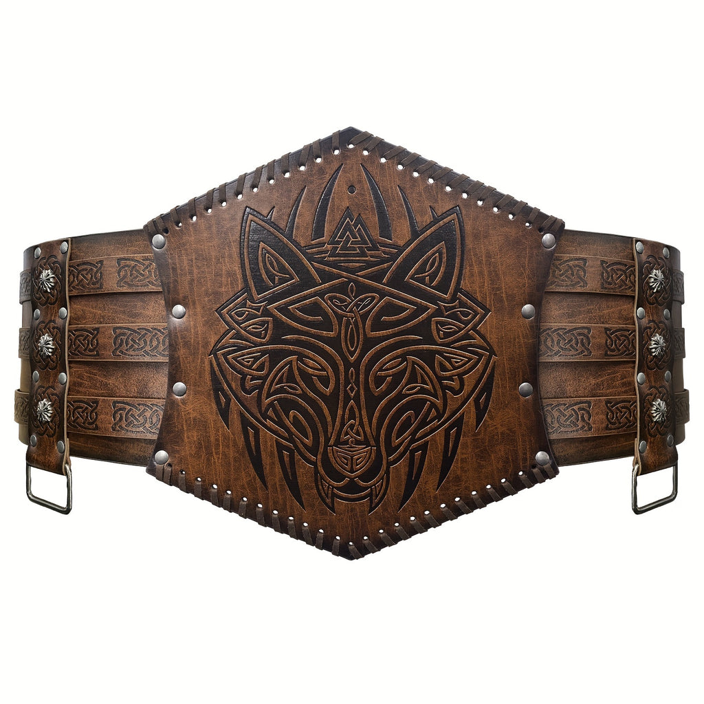 "Time Traveler" Men'S Viking-Inspired Wide Belt - Scandinavian Pu Leather With Unique Alloy Buckle For Halloween & Cosplay
