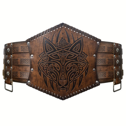 Viking Belt for Men - Wide PU Leather, Scandinavian Dragon & Wolf Design, Alloy Buckle, Halloween Cosplay Renaissance Faire Medieval Costume