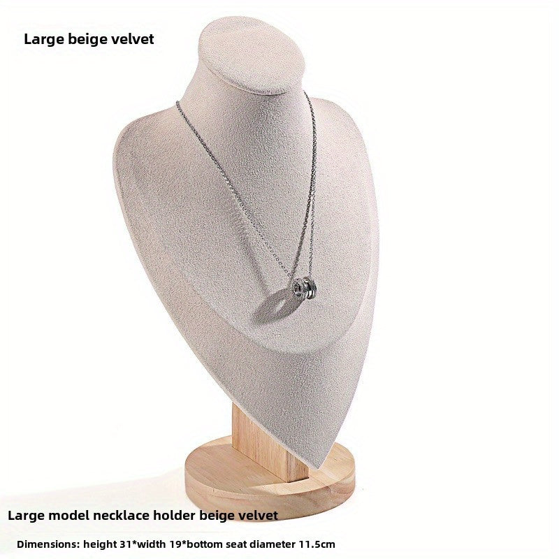 Mannequin Neck Jewelry Display Stand — Portrait Necklace Holder for Home, Boutique & Trade Show | Velvet Bust Display Organizer in Beige, White & Black