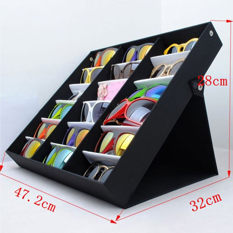 18 Grids Eyeglass Display Box Showcase Organizer Velvet Eyeglasses Collector Showcase Organizer Jewelry Tray Stand