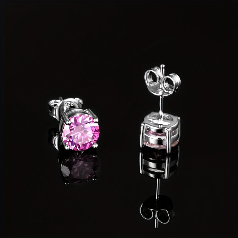 4Pairs VVS1 moissanite S925 925 Silver Colorful Champagne Olive Red Pink Green Blue Round Cut Stud Earrings for Men Women