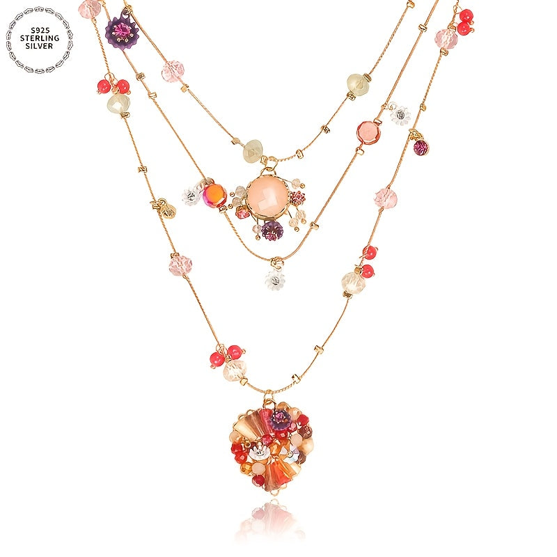 925 Sterling Silver, Pure Handmade Multi-layer Love Beaded Necklace, Accessories, Jewelry For Women, Teen Trendy Stuff, Suitable For Halloween Christmas Gifts, Free Gift Box