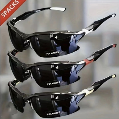 Half Frame Sports Sunglasses for Men 3 Pack - Lightweight UV Protection Outdoor Goggles for Running Fishing Skiing Driving Cycling Sun Protection Wraparound Shades