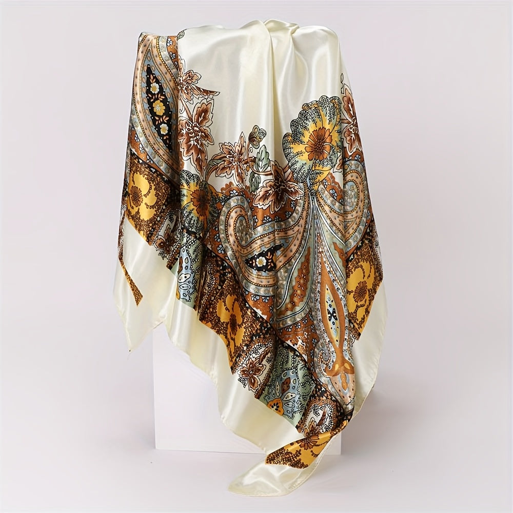 Set of 6 Vintage Satin Square Scarves for Women, Featuring Elegant Polyester with Paisley And Floral Patterns in 6 Distinct Designs And Assorted Colors, Perfect for Both Formal And Casual Events