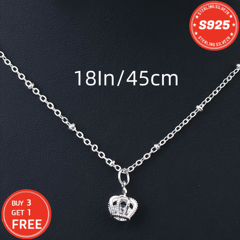 S925 Pure Silvery 5A Zirconia Crown Necklace, Durable, Low Allergenic, Is An Ideal Gift For Men, Women, Wives, Girlfriends, Mothers And Daughters On Anniversaries, Halloween, Christmas And Special Occasions, Total Weight Of The Product (2g)