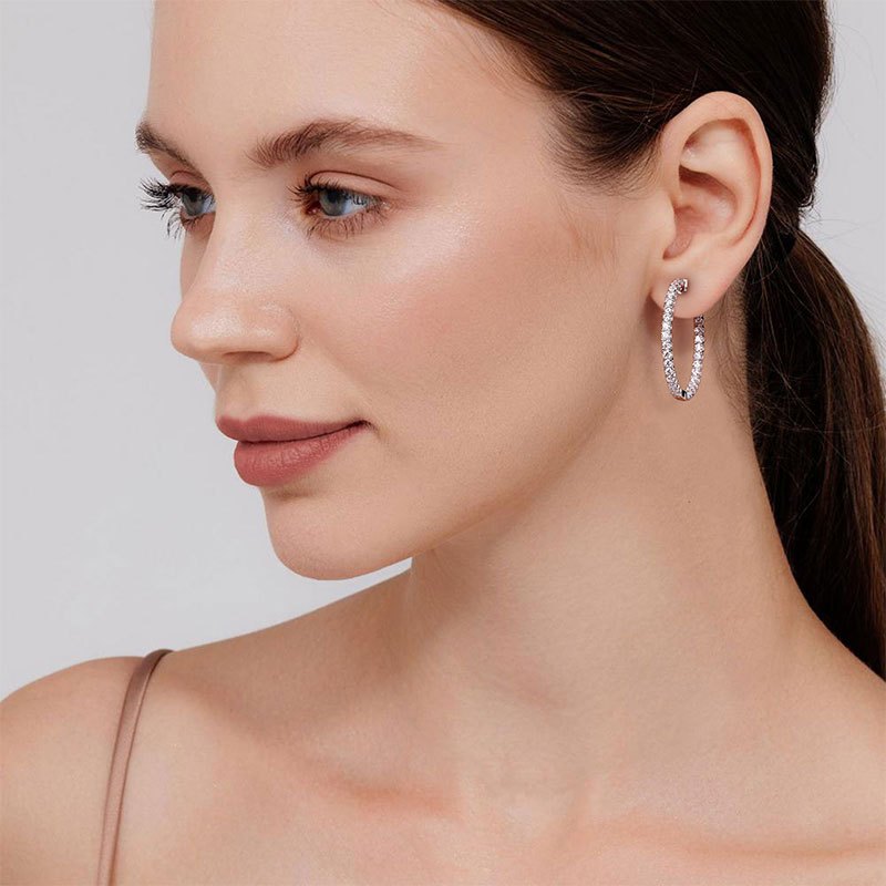 Moissanite Hoop Earrings 925 Sterling Silver for Women - Elegant Diamond-Like CZ Hoops, 2.2g Silver, Sparkling Anniversary & Holiday Jewelry Gift, Total Weight 6.48g