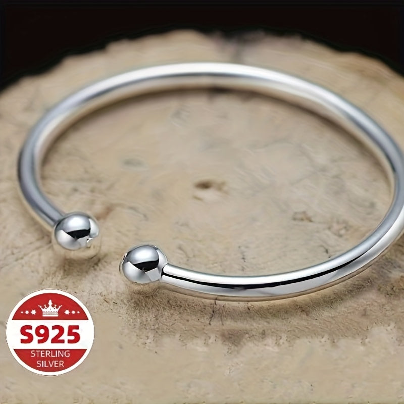 [Valentine's Day Mother's Day] 2pcs S925 Sterling Silver Open Round Pearlescent Garlic Fashion Easy Bracelet, Suitable for Daily Wear And Gifts, Women's Jewelry Valentine's Day Carnival Mother's Day Perfect Gift for Friends