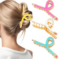 Set of 4 Women'S Pencil Hair Clips - Bright Yellow, Pink, And Light Blue Metal Clips, Suitable for Thick Or Thin Hair, Perfect for Teacher'S Day Gifts, Party & Christmas Outfit Additions, Featuring a Fun Design in The Shape of Colorful Pencils