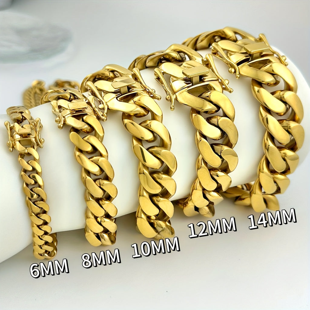 Set of 2pcs Featuring a Cuban Link Chain Made of Thick 18K Gold Plated 18K Gold Plated-Plated 83.48gal, Designed for Men. This New Button Necklace And Bracelet Set Allows for Easy Disassembly, Making It a Stylish Gift Option.