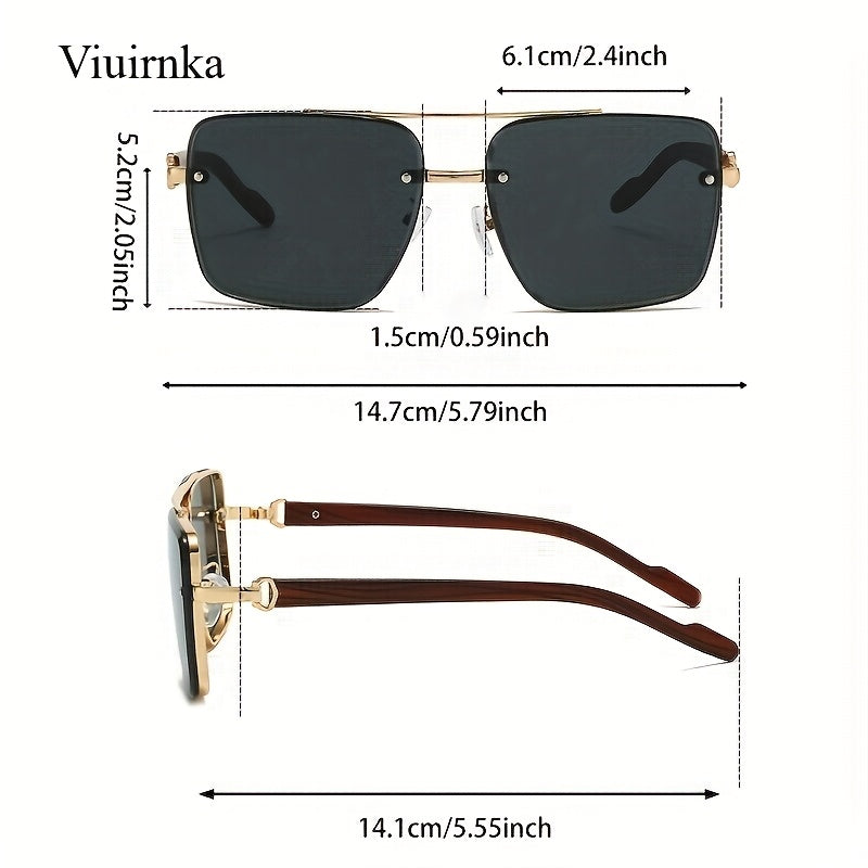 Unisex Square -Bridge Sunglasses - Premium Woodgrain UV400 AC Lenses with Lightweight PC Frame - Luxe Retro Style for Driving/Travel/Street Style - Includes Protection Case, Versatile for All Occasions