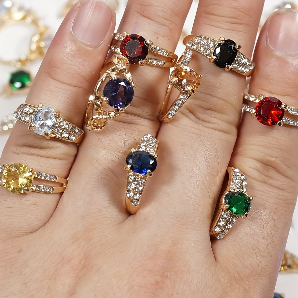 25pcs Fashion Wholesale Bulk, Loose Rings Colorful Natural Stone Rhinestone Rings