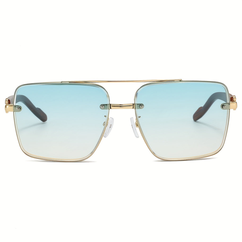 VIUIRNKA Women's Fashion Glasses, Unisex Square Fashion Frame with Unique Double Bridge Design, Vintage Wood Grain Texture, Light Luxury Style, Sun Protection, Suitable for Daily Wear, Driving, Travel, and Street Photography, Ideal for Various
