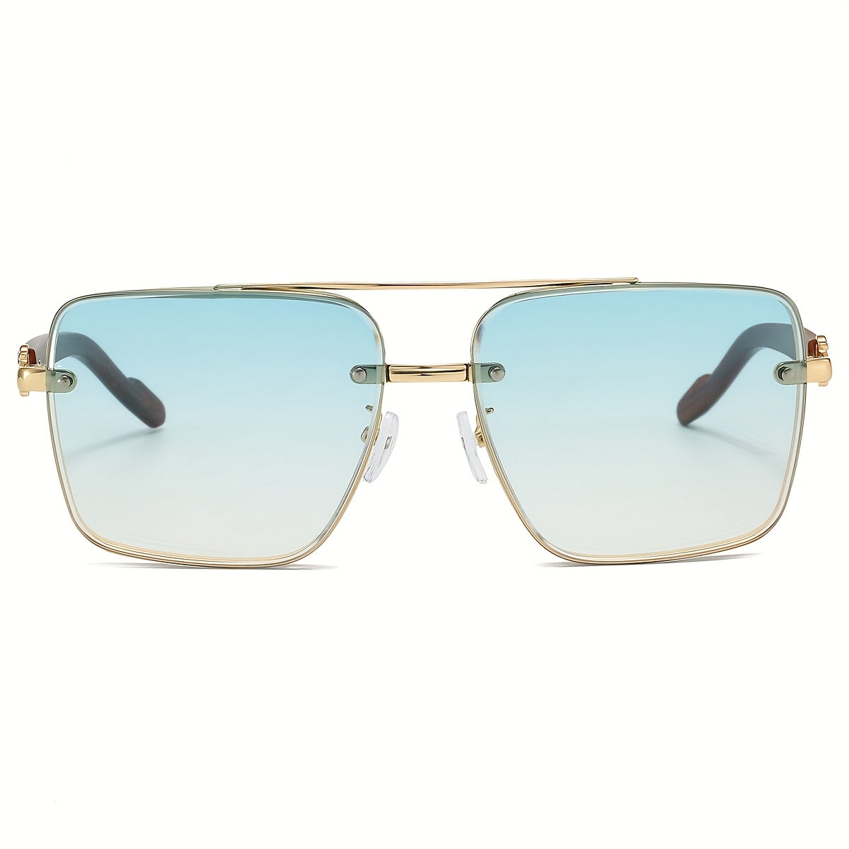 Square Sunglasses Women Men Double Bridge Gold Frame, Vintage Wood Grain Texture Light Luxury Fashion Eyewear, UV Protection for Driving Travel Street Photography Daily Wear — 6 Color Options