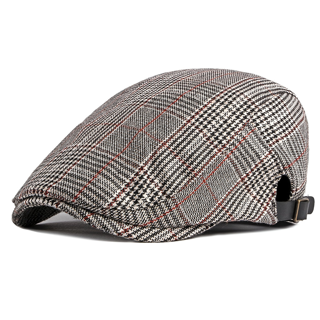 Men's Cotton Plaid Gatsby Cap, Solid Color Newsboy Cabbie Golf Beret Hat, Lightweight Flat Driving Cap, FLONGO Suitable for teens, Suitable for Men and Women