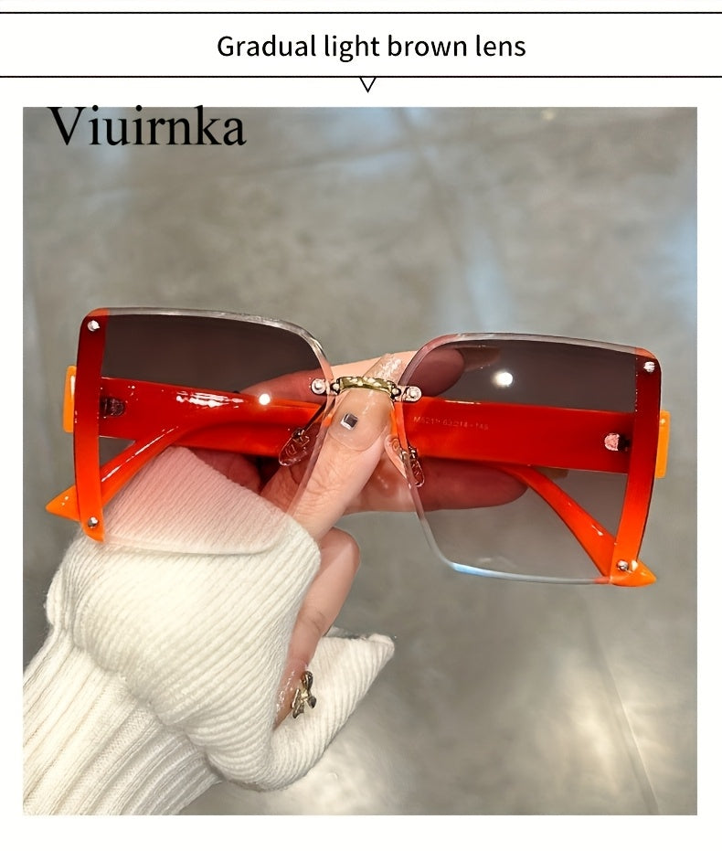 VIUIRNKA Women'S Sunglasses, Oversized Rimless Square Frame with Gradient Lenses, Lightweight Unisex Summer Design with Case, Perfect for Beach Parties & Halloween Christmas Gift Giving, Fashionable Statement Eyewear