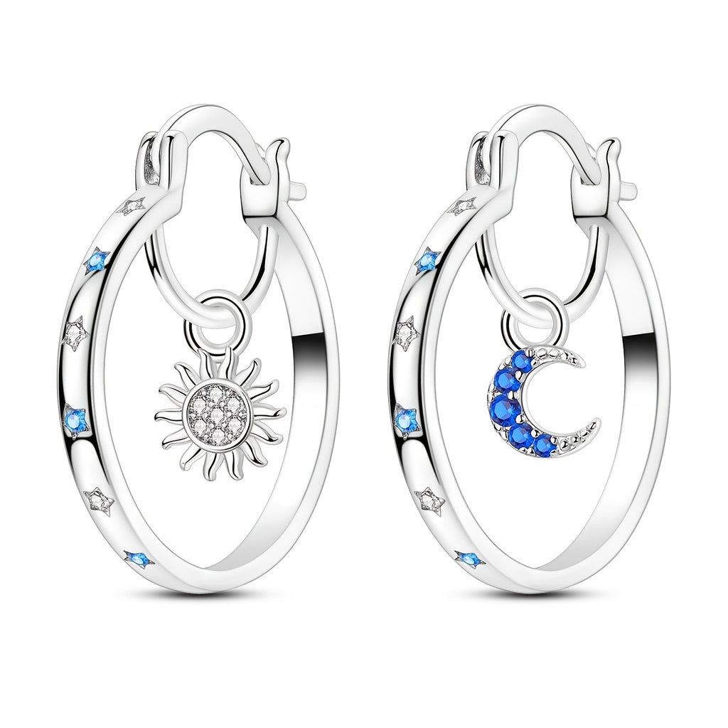 A Set of Large Hypoallergenic Hoop Earrings for Women, Crafted from 925 Silver, Featuring a Unique Sun And Design