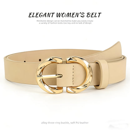 Women's Belt Set 4Pcs - Retro Gold Metal Buckle Adjustable Fashion Waist Belts for Jeans Dresses & Skirts, Elegant Vintage Style Daily Casual Outfit Accessories, One Size