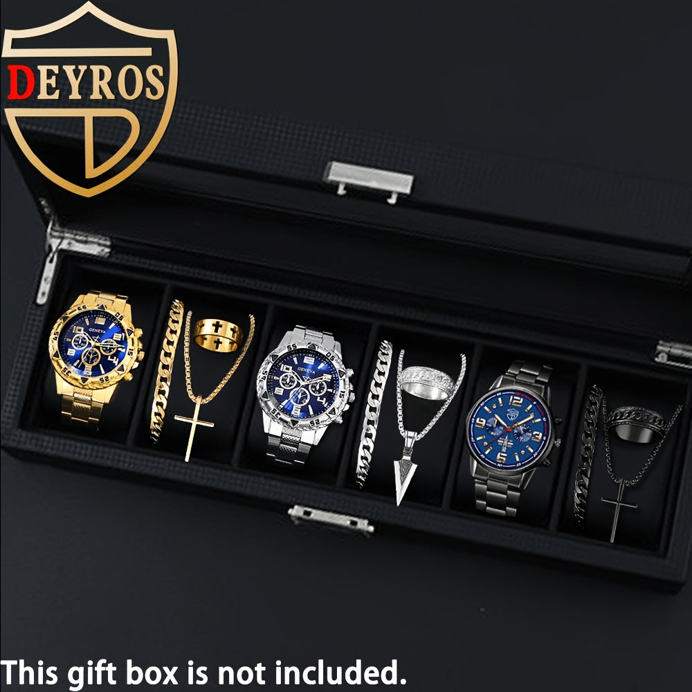 12pcs/Set, Mens Watches for Men, 3pcs Fashion Mens Watches Multi Color Combination Quartz Men Watches Sets Analog Alloy Watch Sets & 9pcs Mens Fashion Hip-Hop Bracelet+Necklace+Ring Mens Jewelry Sets - Christmas, Halloween Gift, Reloj Para Hombre