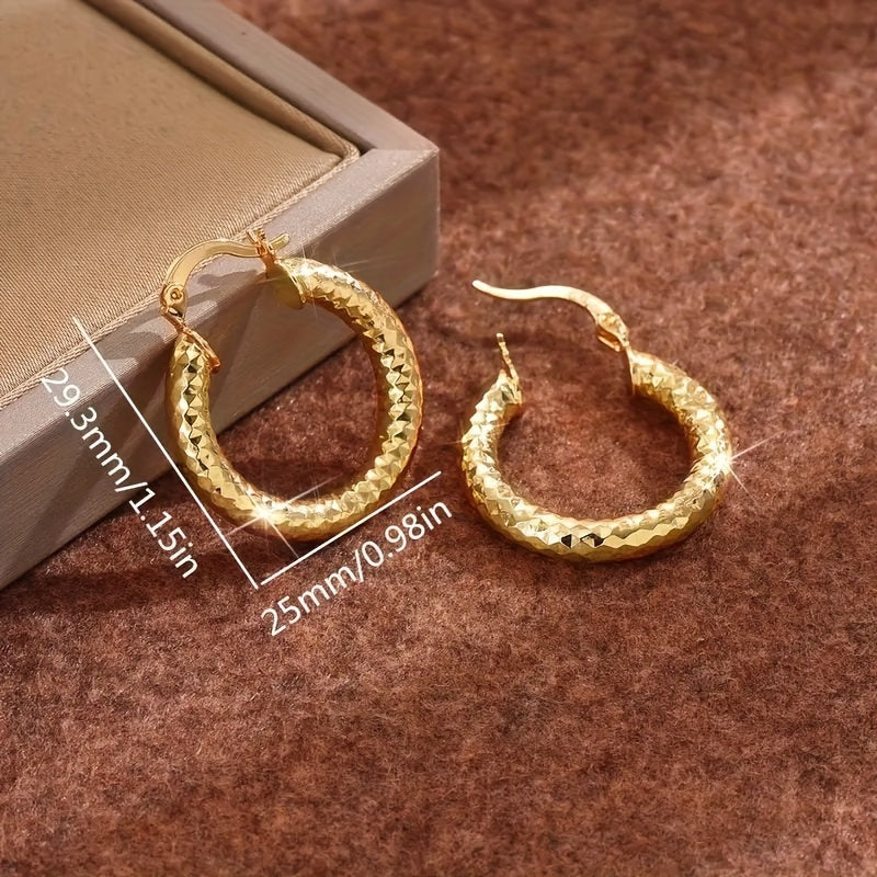 14K Gold Plated Copper Round Hoop Earrings - Vintage Bohemian Twisted Pattern Creoles with Nickel-Free Plating - Perfect for Daily Wear, Wedding Party, Birthday Gifts for Women, And Christmas Celebrations