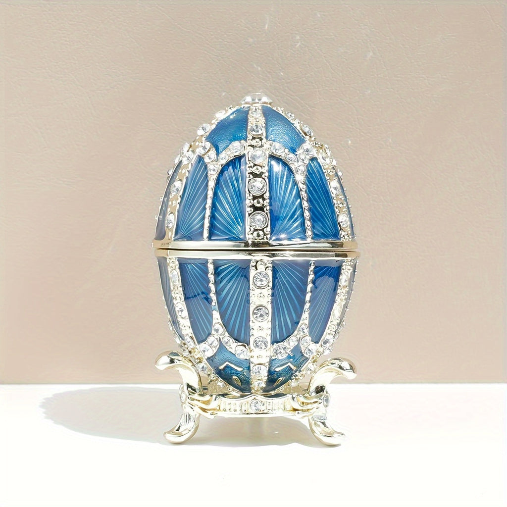 Elegant  Enameled Faberge-Style Jewelry Box - Magnetic Closure, Metal Trinket Organizer for Necklaces, Watches & Accessories - Perfect Home Decor Gift