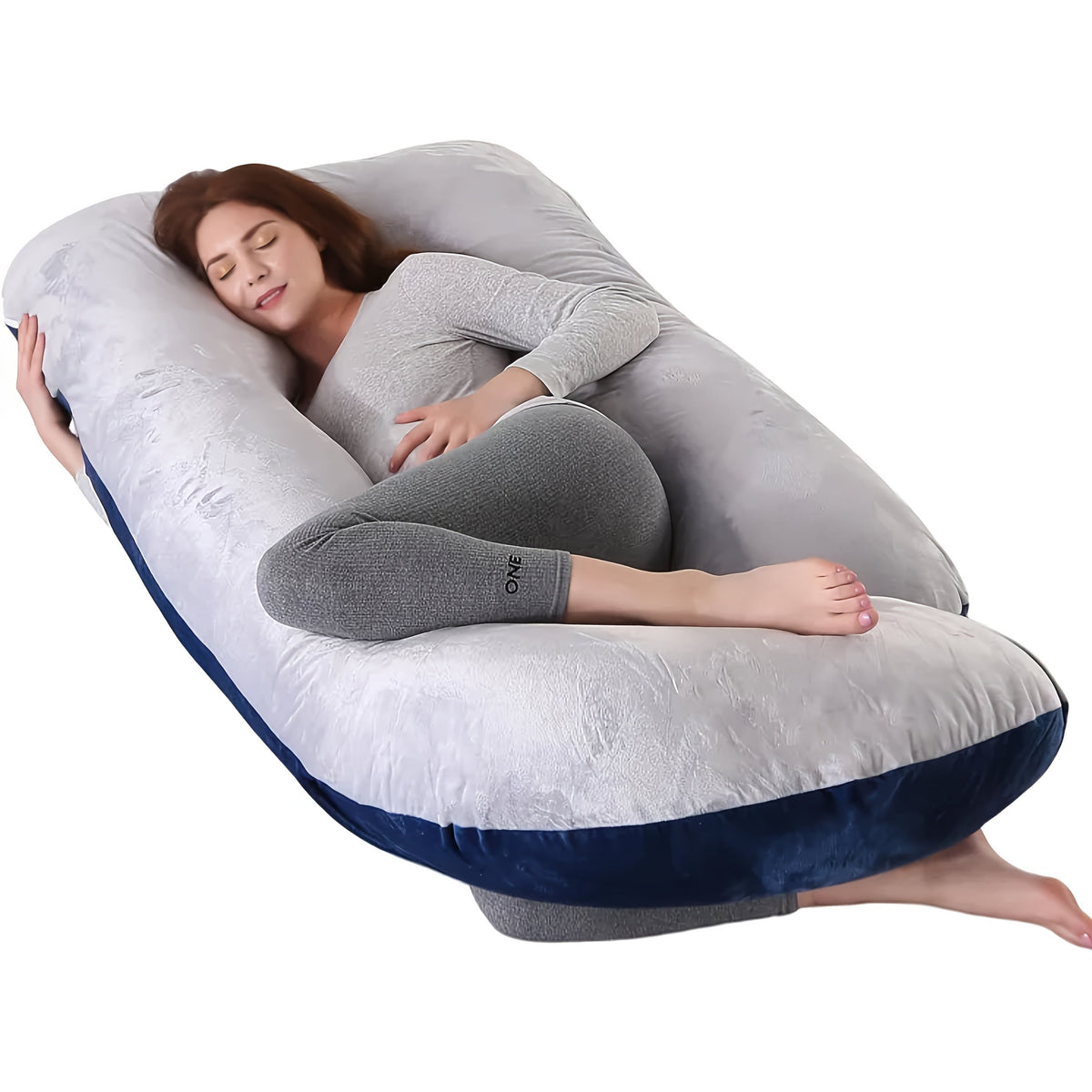 57-Inch J-Shaped Pregnancy Pillow - Breathable Washable Cover – view 5