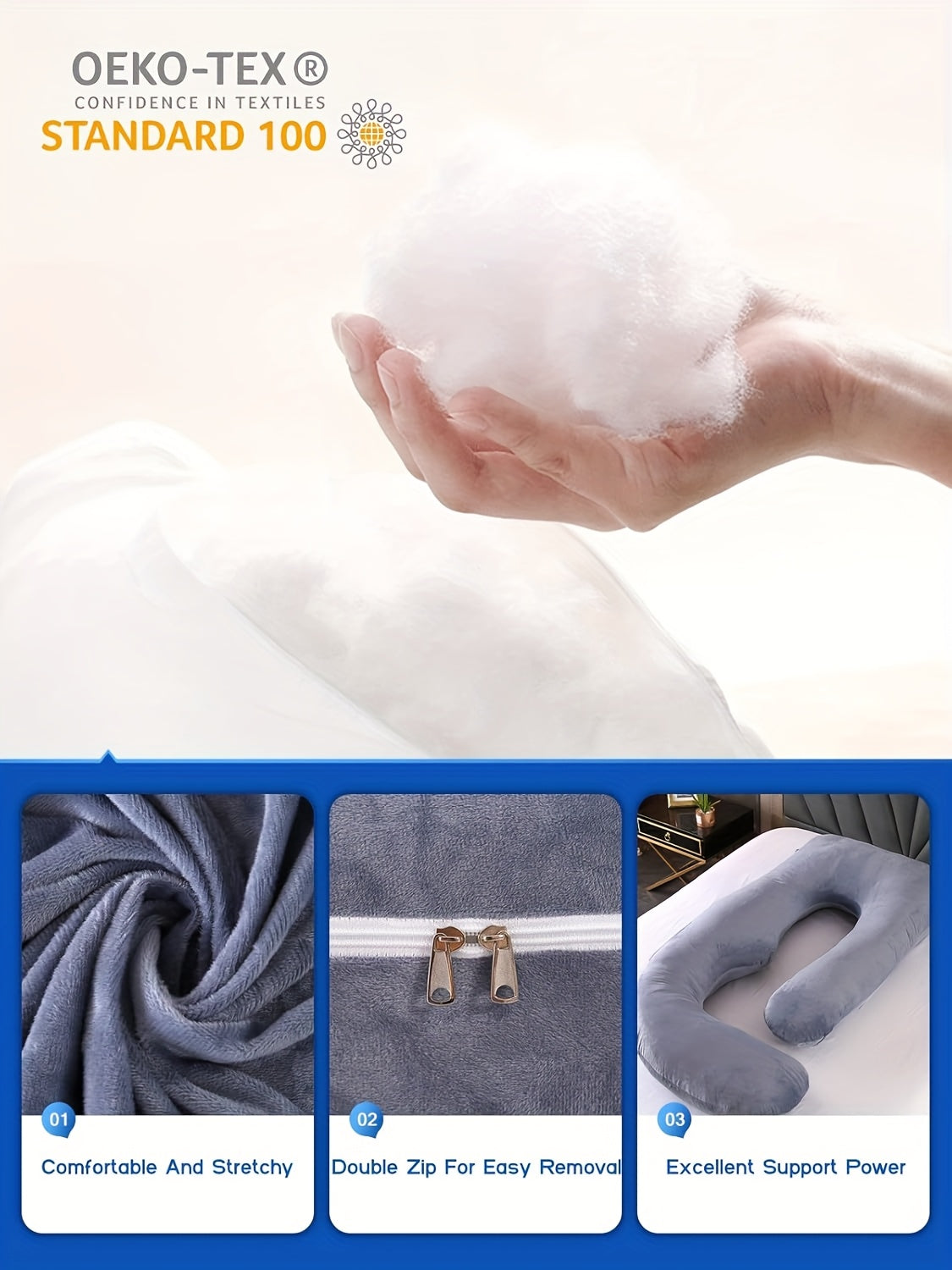 57-Inch J-Shaped Pregnancy Pillow - Breathable Washable Cover – view 9