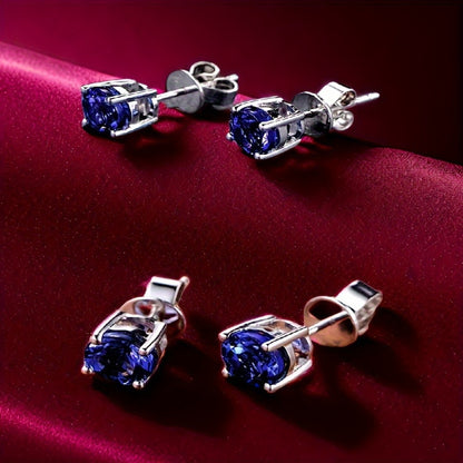 Tanzanite Crystal Drop Earrings with 925 Silver Needle - Sparkling Gemstone Dangle Earrings for Women, Elegant Luxury Jewelry for Banquets, Vacations & Daily Wear, Available in Blue, Pink & Yellow