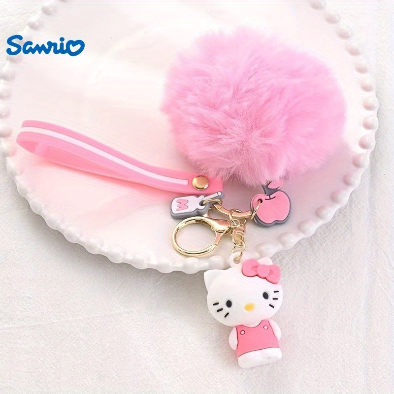 Cherry Blossom Sanrio Keychain Set 7pcs – Soft Furball Cartoon Cute Key Rings, Kawaii Backpack Pendants & Car Keychains for Women Girls, Halloween Christmas Holiday Gift