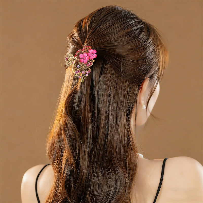 5pcs/Set Vintage Colorful Floral Medium Hair Claw Clips with Rhinestones - Women's Fashion Metal Alloy Hairpin Bun Clip Hair Accessory for Medium to Long Hair, Suitable for Daily & Party Wear, Gifts for Family And Friend, Elegant Headwear for Women