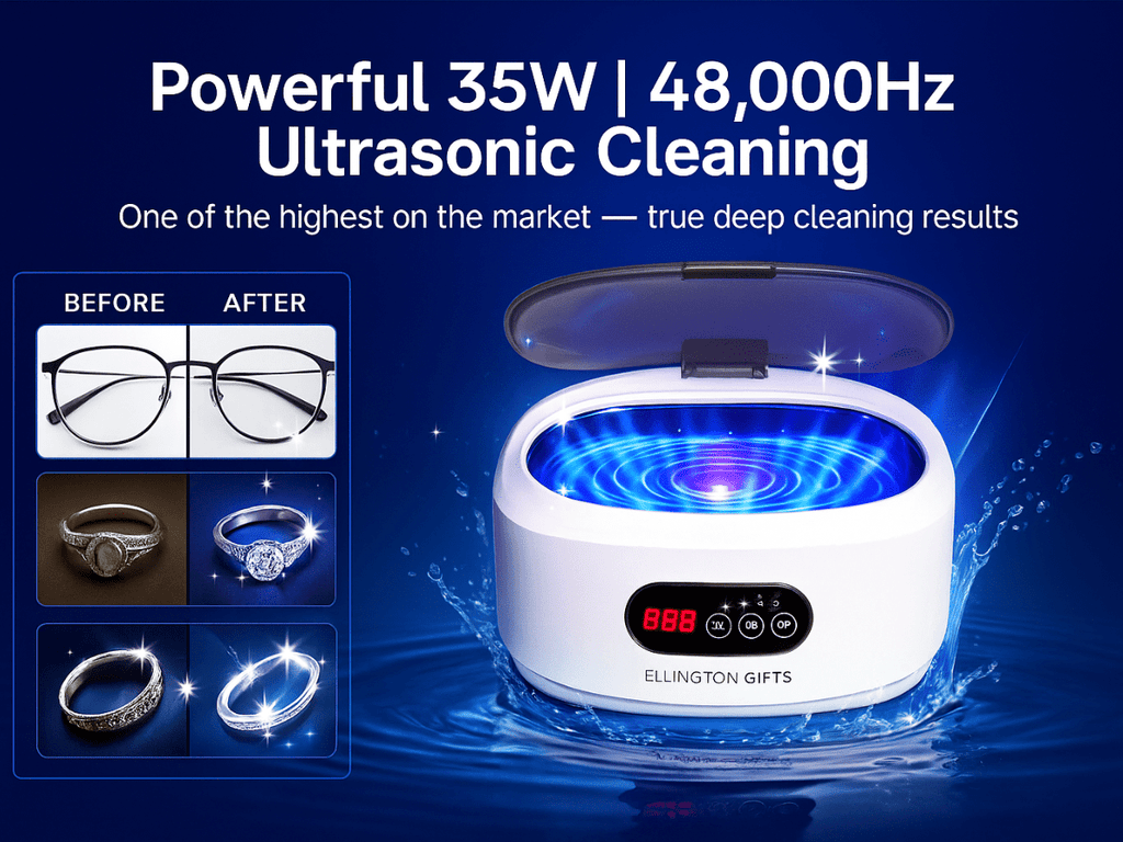 Ultrasonic Jewelry Cleaner, 48KHz Ultrasonic Cleaner Machine for Jewelry, Eyeglasses, Rings, Watch Strap, Dentures- Dual Cleaning Modes, 304 Stainless Steel Tank