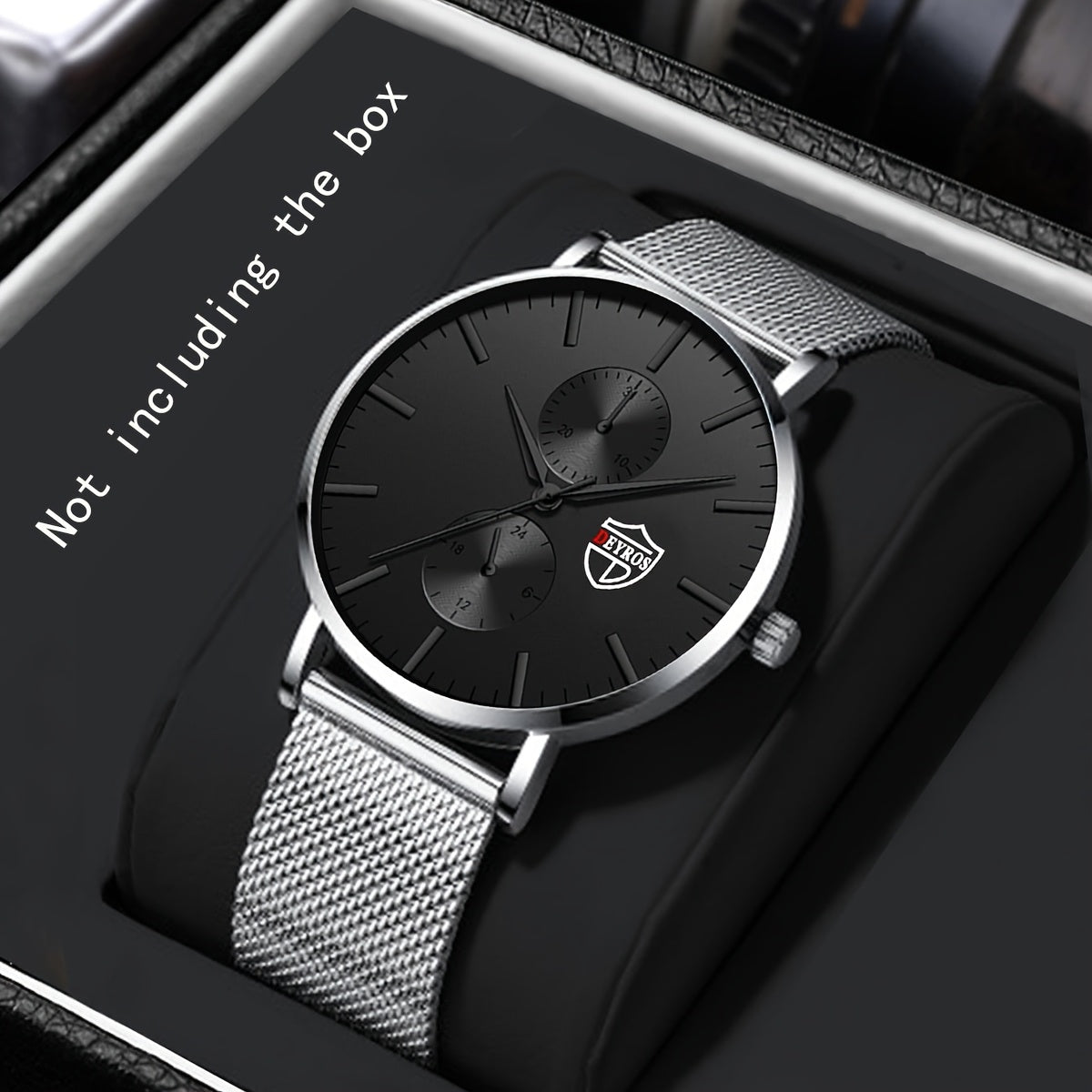 Men's Classic Black Quartz Watch with Stainless Steel Mesh Band, Black Dial & Red Hands, High Quality 1181.1inch, Analog/Digital Display, Date/Day/Stopwatch/Chronograph, Scratch-Resistant Glass, Comfort Fit for Everyday & Formal Wear - Elegant Minimalist