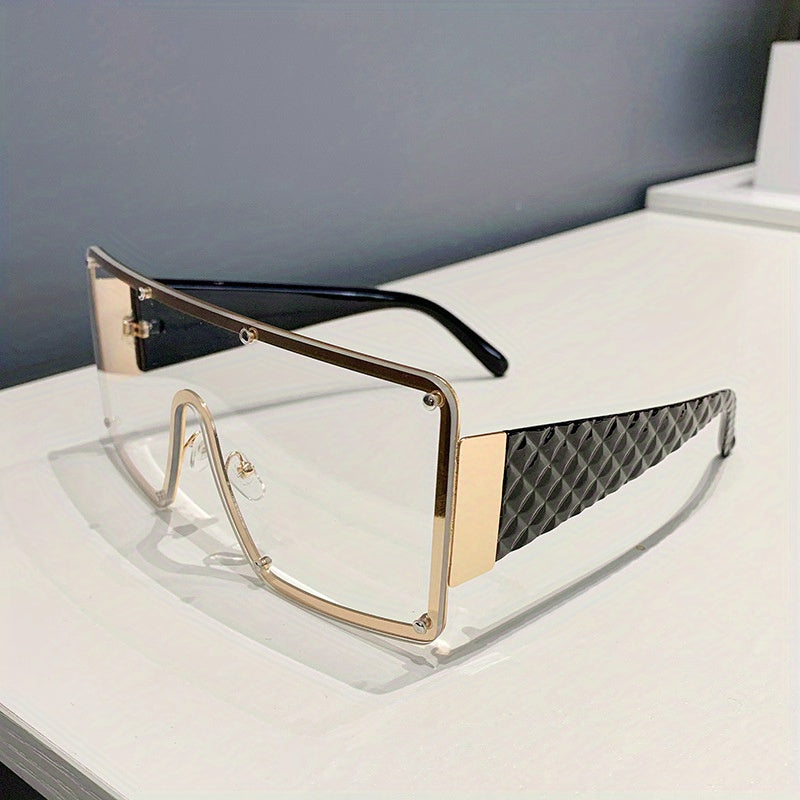 Large Frame Glasses Women Wide Brim Rhinestone Edge Accent Fashion Eyewear Elegant Statement Glasses Casual Party Daily Wear Black Gray Blue Pink Purple Tea Transparent