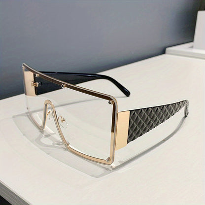 Large Frame Glasses Women Wide Brim Rhinestone Edge Accent Fashion Eyewear Elegant Statement Glasses Casual Party Daily Wear Black Gray Blue Pink Purple Tea Transparent
